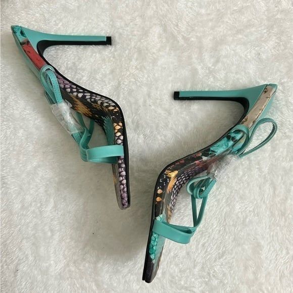 New Fashion Nova Multicolor Snake Print Stiletto High Heel Ankle Wrap Sandals - Picture 3 of 6